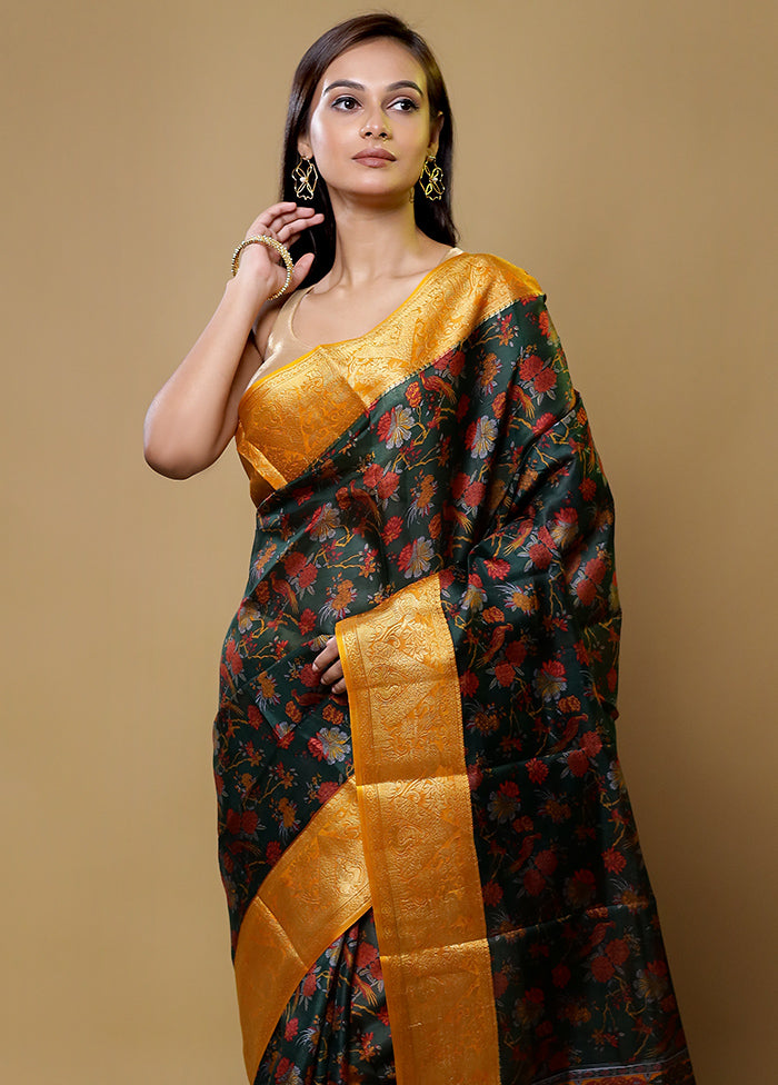 Cream Printed Pure Silk Saree Without Blouse Piece