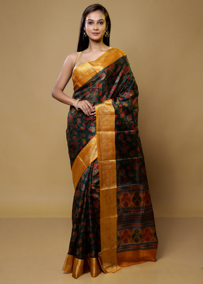 Cream Printed Pure Silk Saree Without Blouse Piece