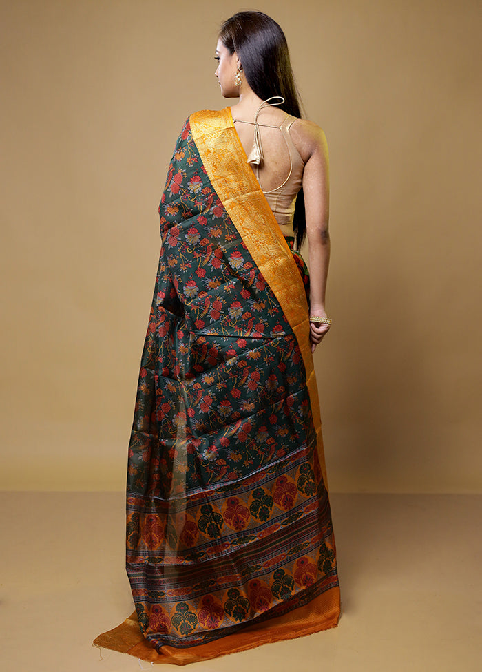 Cream Printed Pure Silk Saree Without Blouse Piece