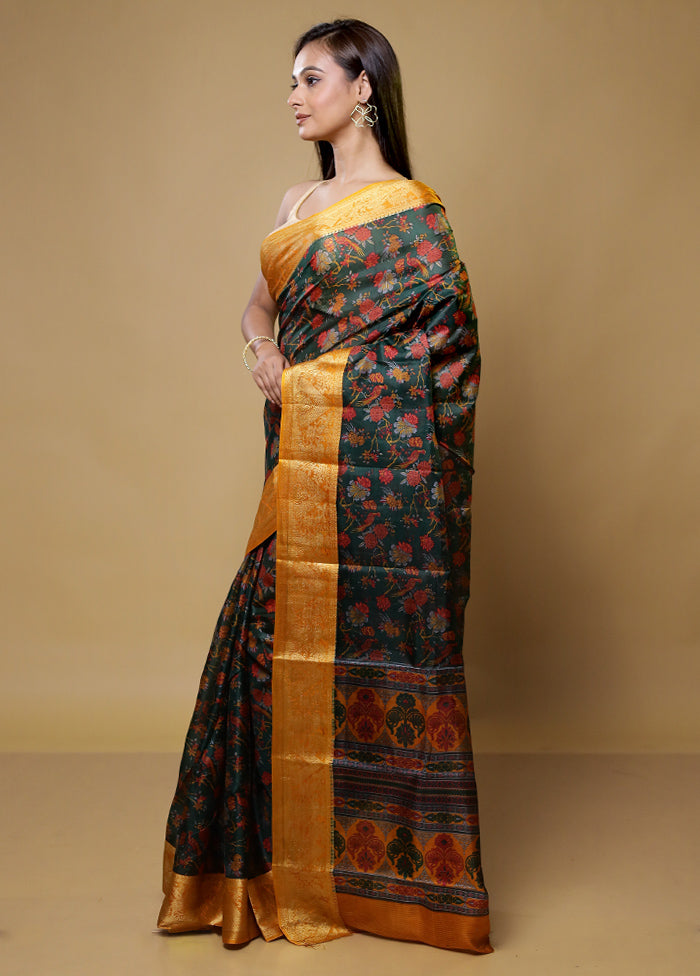 Cream Printed Pure Silk Saree Without Blouse Piece