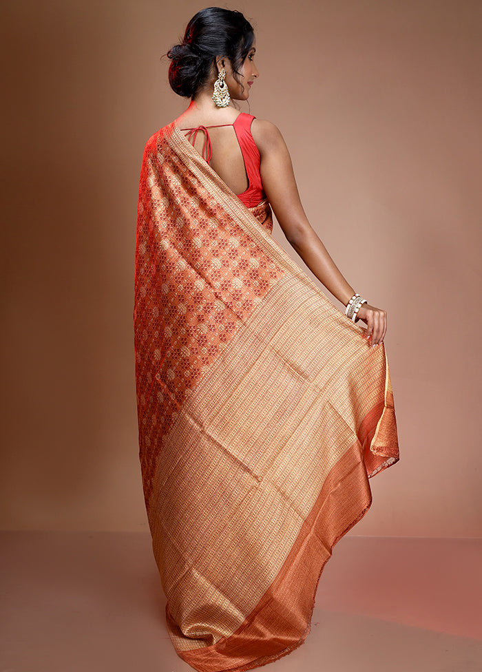 Rust Pure Printed Mysore Silk Saree With Blouse Piece - Indian Silk House Agencies