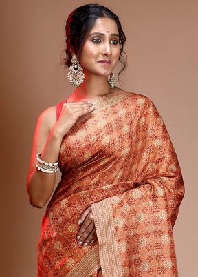 Rust Pure Printed Mysore Silk Saree With Blouse Piece - Indian Silk House Agencies