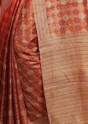 Rust Pure Printed Mysore Silk Saree With Blouse Piece - Indian Silk House Agencies