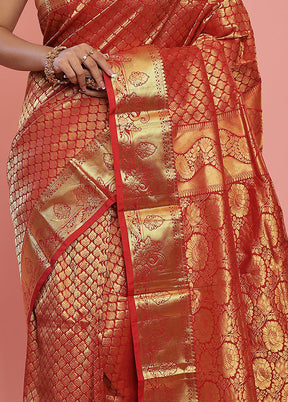 Red Kanjivaram Silk Saree With Blouse Piece - Indian Silk House Agencies