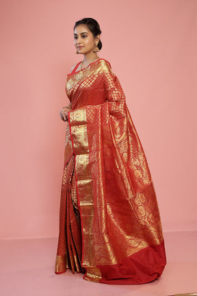 Red Kanjivaram Silk Saree With Blouse Piece - Indian Silk House Agencies