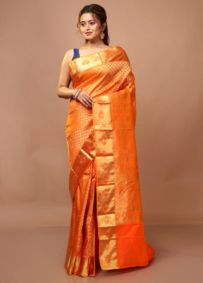 Orange Kanjivaram Silk Saree With Blouse Piece - Indian Silk House Agencies