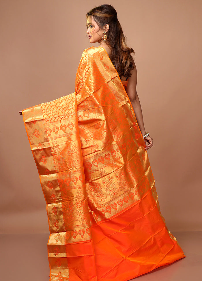 Orange Kanjivaram Silk Saree With Blouse Piece - Indian Silk House Agencies