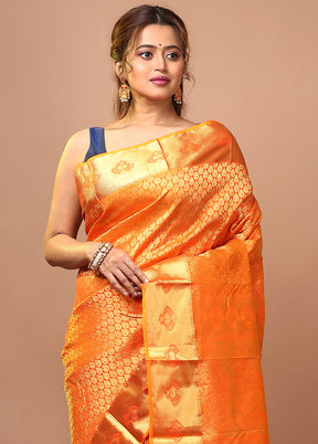 Orange Kanjivaram Silk Saree With Blouse Piece - Indian Silk House Agencies