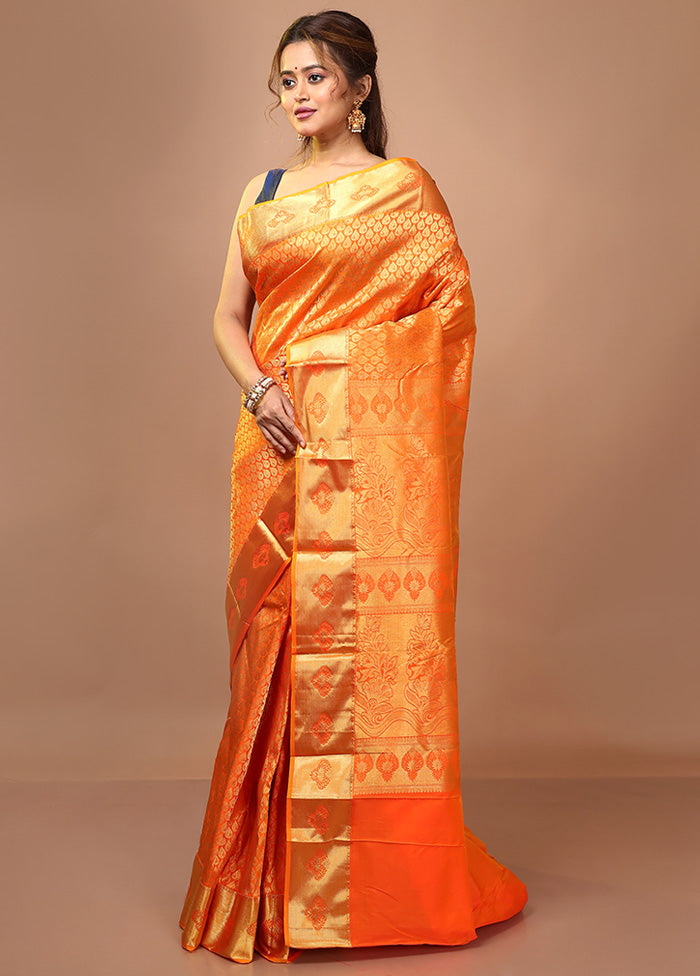 Orange Kanjivaram Silk Saree With Blouse Piece - Indian Silk House Agencies