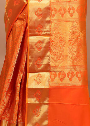 Orange Kanjivaram Silk Saree With Blouse Piece - Indian Silk House Agencies