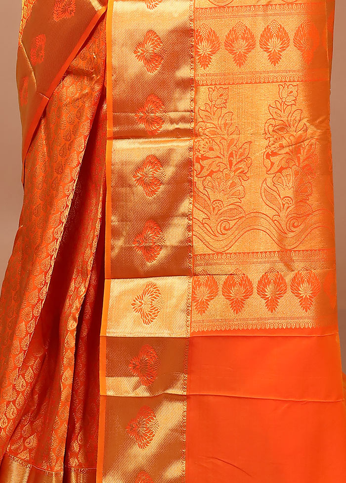 Orange Kanjivaram Silk Saree With Blouse Piece - Indian Silk House Agencies