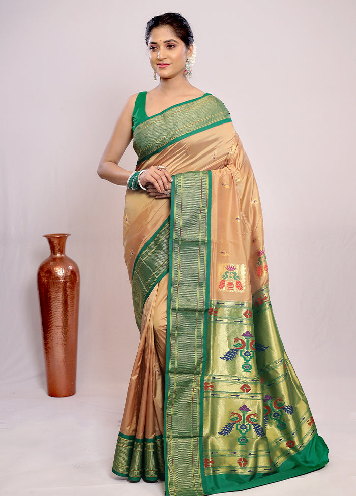 Cream Kanjivaram Pure Silk Saree With Blouse Piece - Indian Silk House Agencies