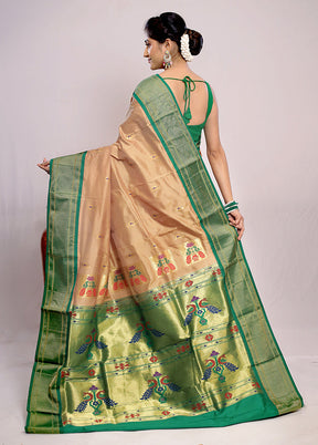 Cream Kanjivaram Pure Silk Saree With Blouse Piece - Indian Silk House Agencies