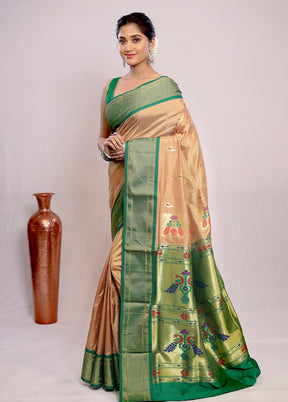 Cream Kanjivaram Pure Silk Saree With Blouse Piece - Indian Silk House Agencies