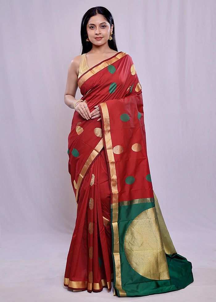 Red Kanjivaram Silk Saree With Blouse Piece - Indian Silk House Agencies