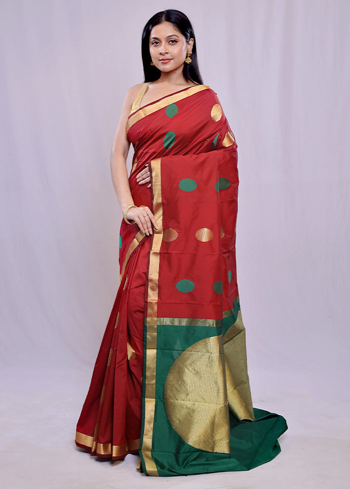 Red Kanjivaram Silk Saree With Blouse Piece - Indian Silk House Agencies