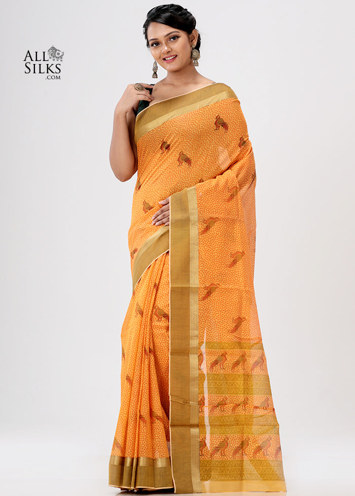 Yellow Cotton Saree Without Blouse Piece - Indian Silk House Agencies