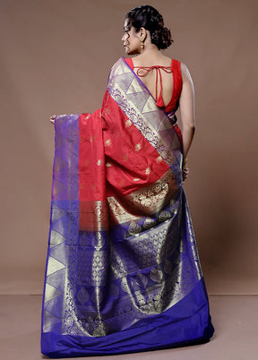 Red Kanjivaram Silk Saree With Blouse Piece - Indian Silk House Agencies