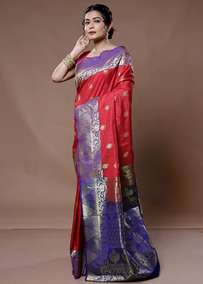 Red Kanjivaram Silk Saree With Blouse Piece - Indian Silk House Agencies