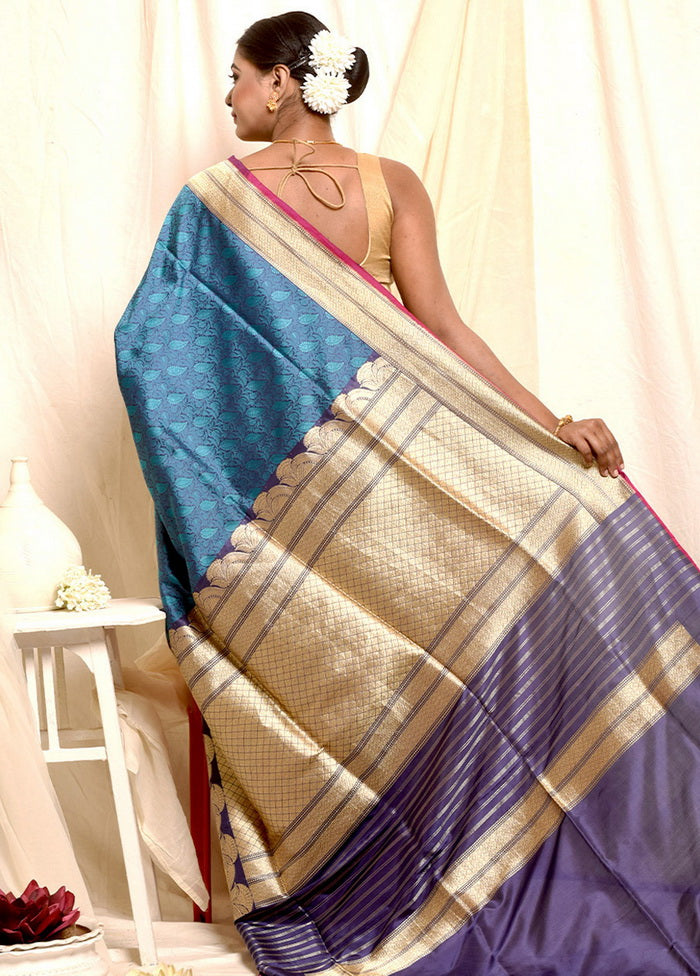 Blue Banarasi Pure Silk Handloom Saree With Blouse - Indian Silk House Agencies