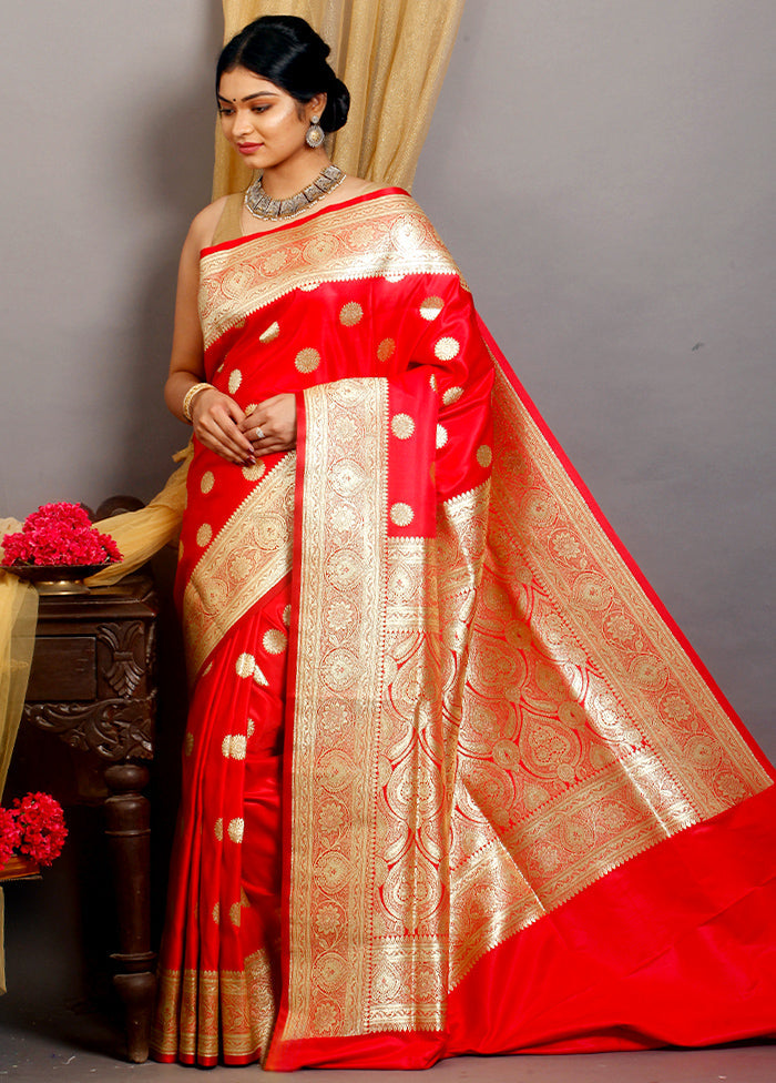 Bridal Red Banarasi Silk Zari Woven Saree With Blouse - Indian Silk House Agencies