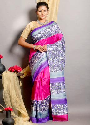 Blue Printed Pure Silk Printed Saree Without Blouse - Indian Silk House Agencies