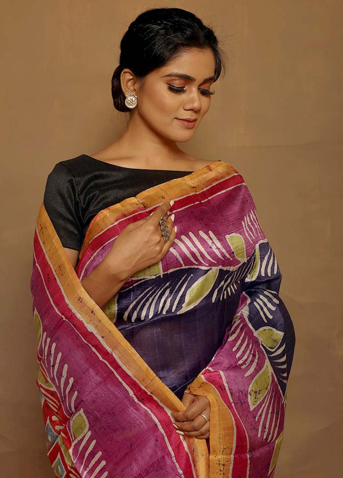 Purple Pure Printed Silk Saree With Blouse Piece - Indian Silk House Agencies