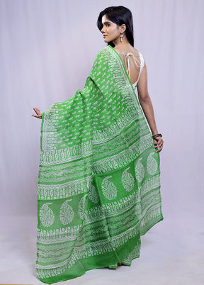 Green Printed Pure Silk Saree With Blouse Piece - Indian Silk House Agencies