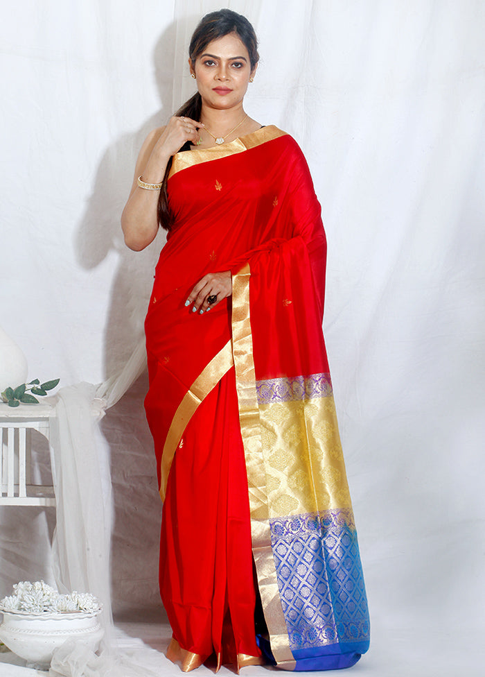 Red Kanjivaram Pure Silk Zari Woven Saree With Blouse - Indian Silk House Agencies