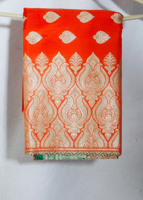 Rust Patli Pallu Banarasi Pure Silk Zari Woven Saree With Blouse - Indian Silk House Agencies