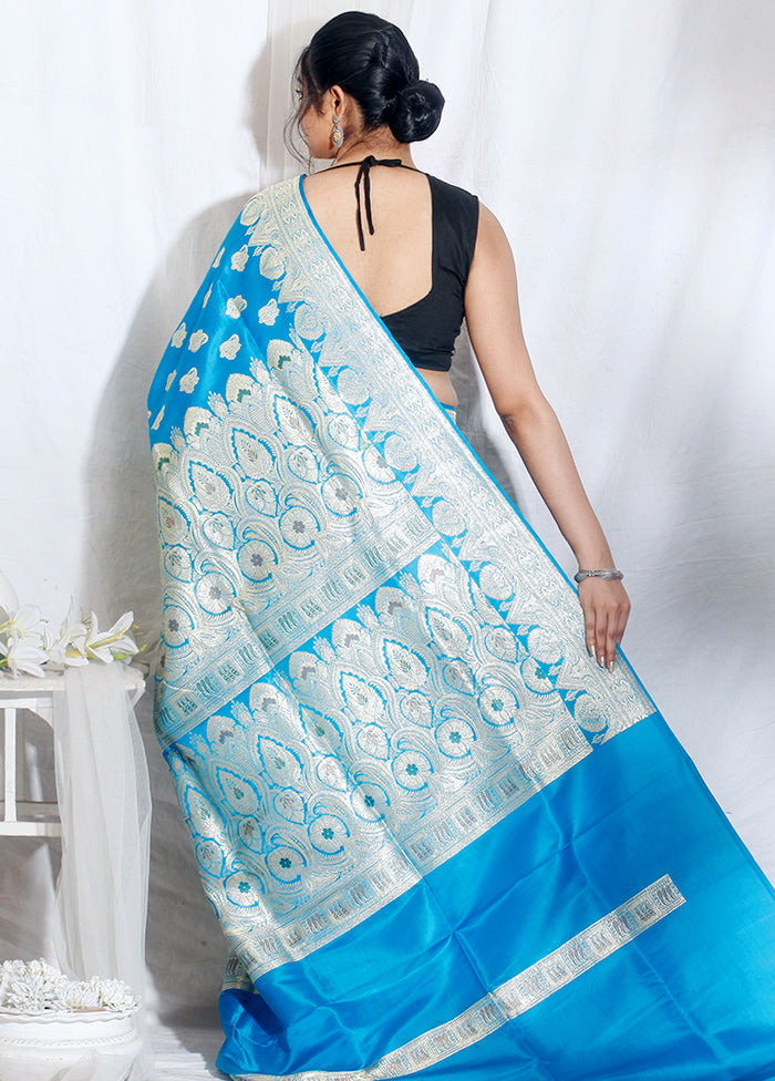 Blue Banarasi Pure Silk Zari Woven Saree With Blouse - Indian Silk House Agencies