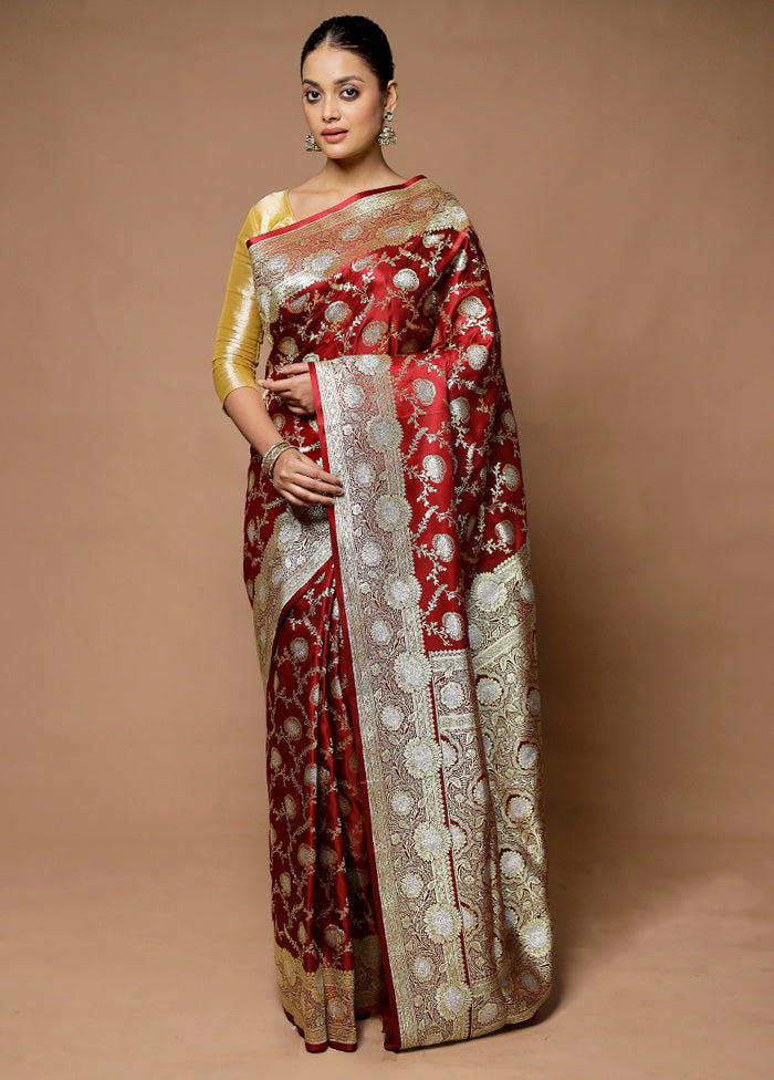 Red Banarasi Silk Saree With Blouse Piece