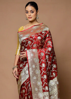 Red Banarasi Silk Saree With Blouse Piece