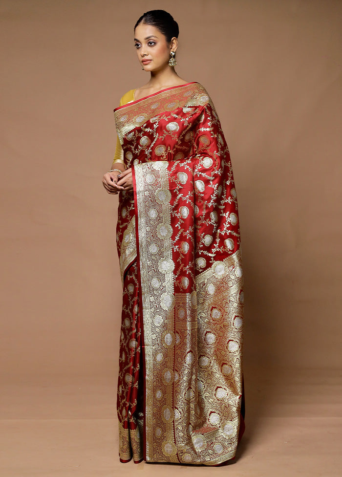 Red Banarasi Silk Saree With Blouse Piece