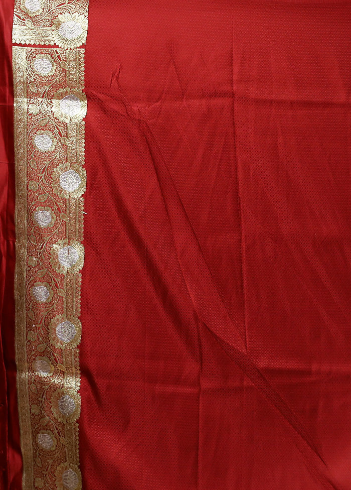 Red Banarasi Silk Saree With Blouse Piece