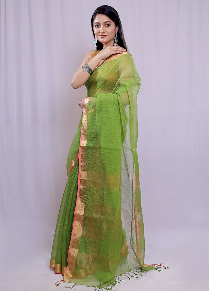 Green Pure Cotton Saree With Blouse Piece - Indian Silk House Agencies