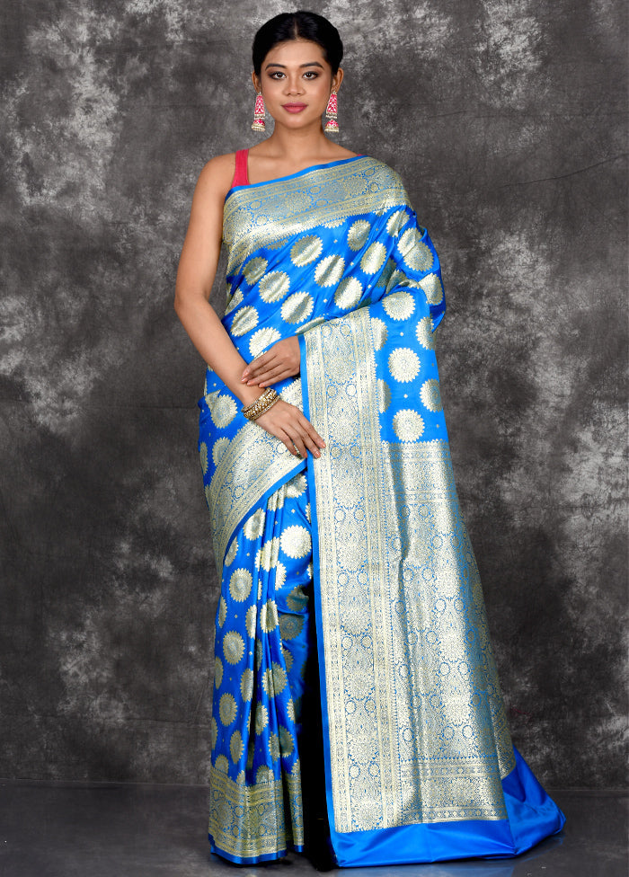 Blue Banarasi Silk Saree With Blouse Piece - Indian Silk House Agencies