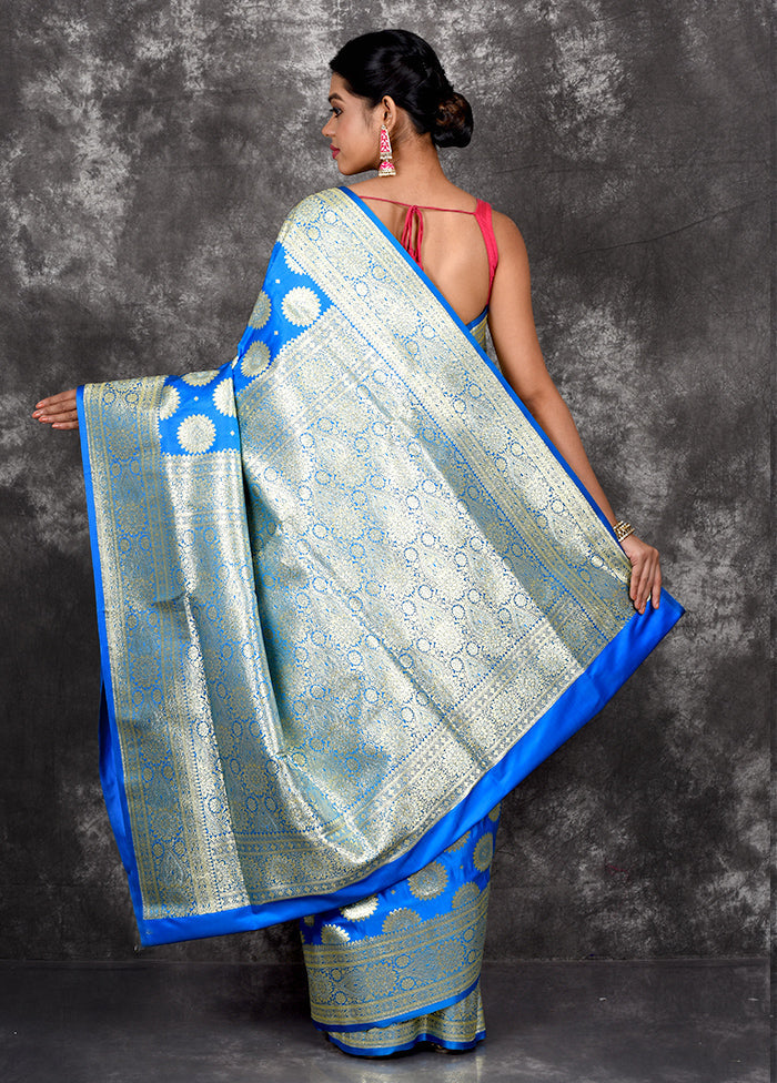 Blue Banarasi Silk Saree With Blouse Piece - Indian Silk House Agencies