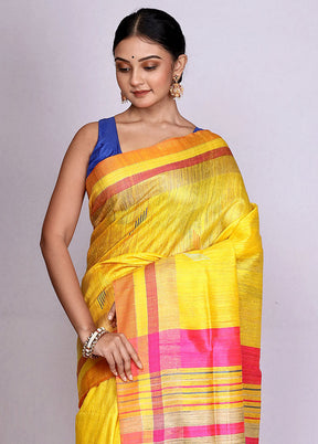 Yellow Tussar Silk Saree With Blouse Piece - Indian Silk House Agencies