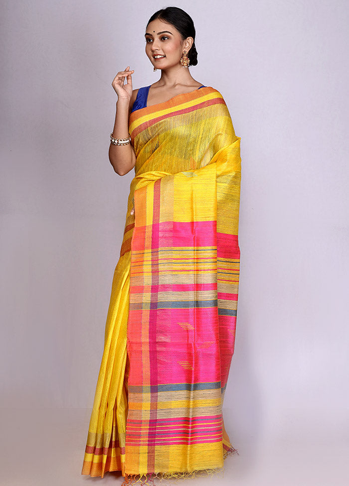 Yellow Tussar Silk Saree With Blouse Piece - Indian Silk House Agencies