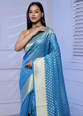 Blue Kora Silk Saree With Blouse Piece