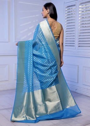 Blue Kora Silk Saree With Blouse Piece