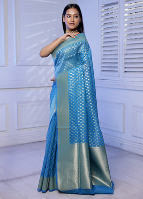 Blue Kora Silk Saree With Blouse Piece