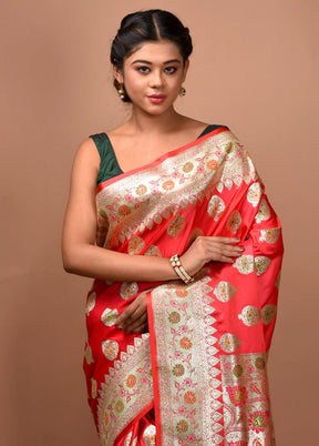 Pink Banarasi Silk Saree With Blouse Piece - Indian Silk House Agencies