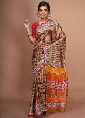 Sand Yellow Pure Printed Silk Saree With Blouse Piece - Indian Silk House Agencies