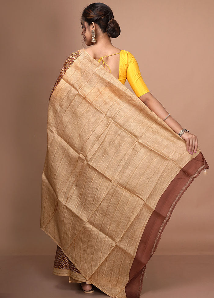 Brown Pure Printed Silk Saree With Blouse Piece - Indian Silk House Agencies