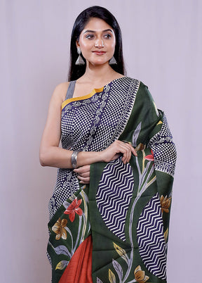 Green Printed Pure Silk Saree With Blouse Piece - Indian Silk House Agencies