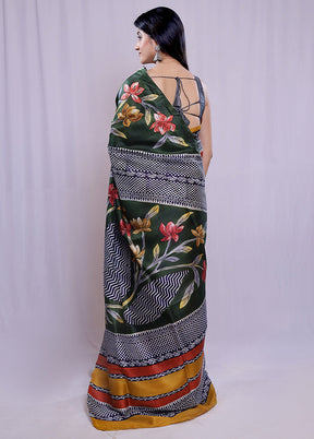 Green Printed Pure Silk Saree With Blouse Piece - Indian Silk House Agencies