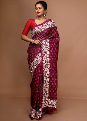 Purple Embroidered Pure Tussar Silk Saree With Blouse Piece - Indian Silk House Agencies