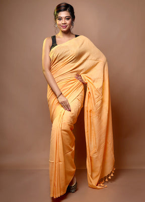 Peach Mul Cotton Saree Without Blouse Piece - Indian Silk House Agencies